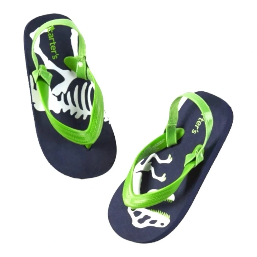 NEW Carter's Baby Dinosaur Flip Flop Sandals Size 3/4 Navy Blue Green Pool Beach